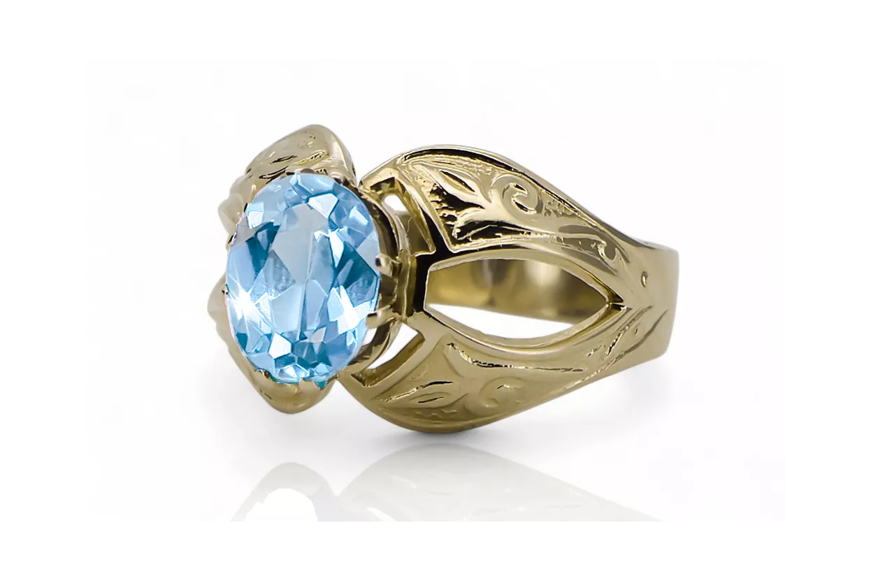 Vintage Stil Ring Aquamarin 14 Karat Gelbgold vrc135y